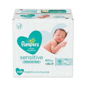 Pampers® Sensitive Baby Wipes, White, Cotton, Unscented, 64-pouch, 7 Pouches-carton freeshipping - TVN Wholesale
